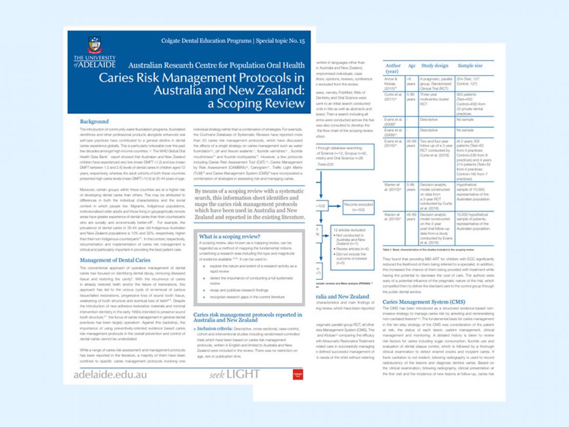 View the practice information sheet on caries risk management protocols