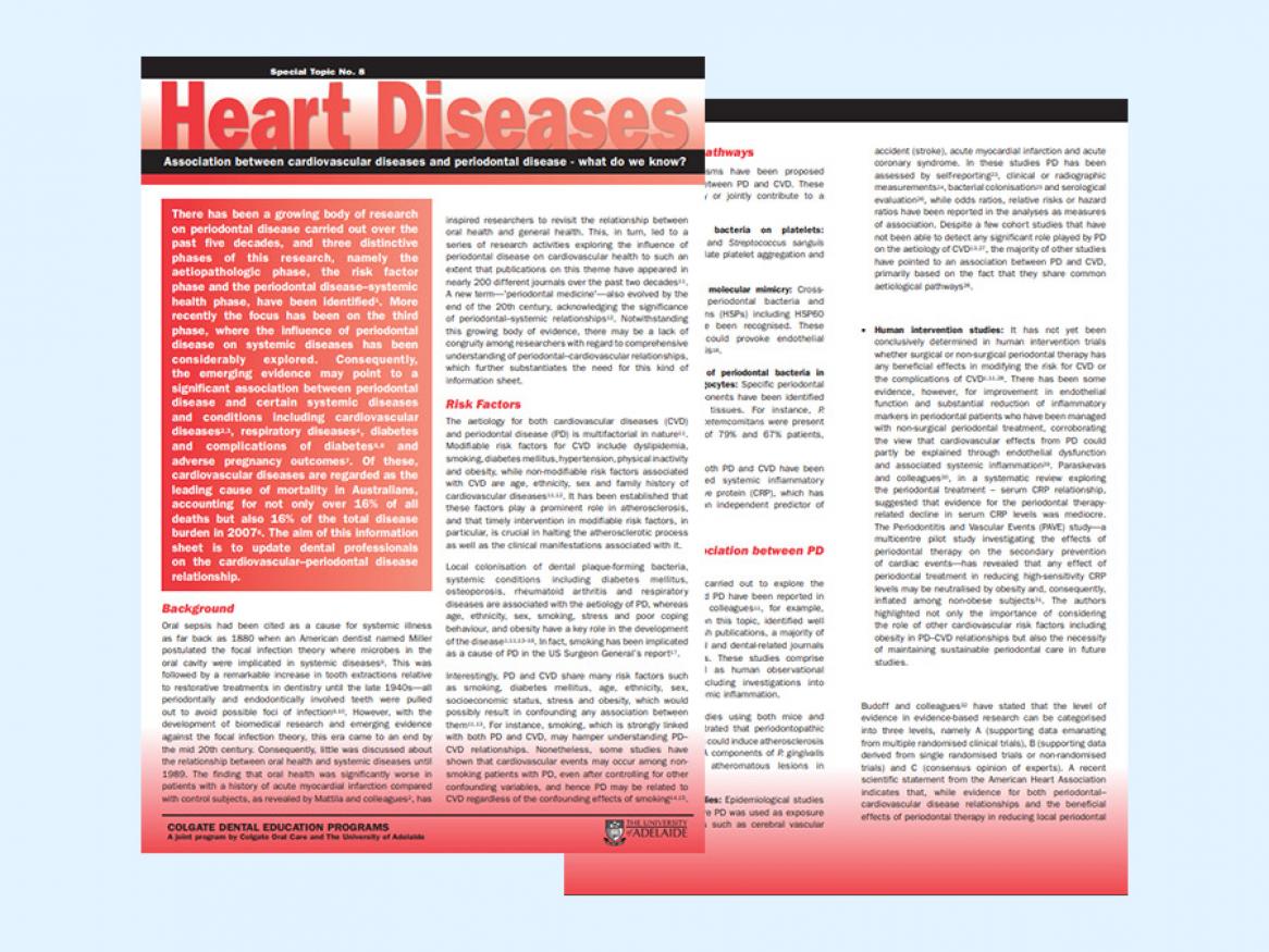View the practice information sheet on the association between cardiovascular diseases and periodontal disease