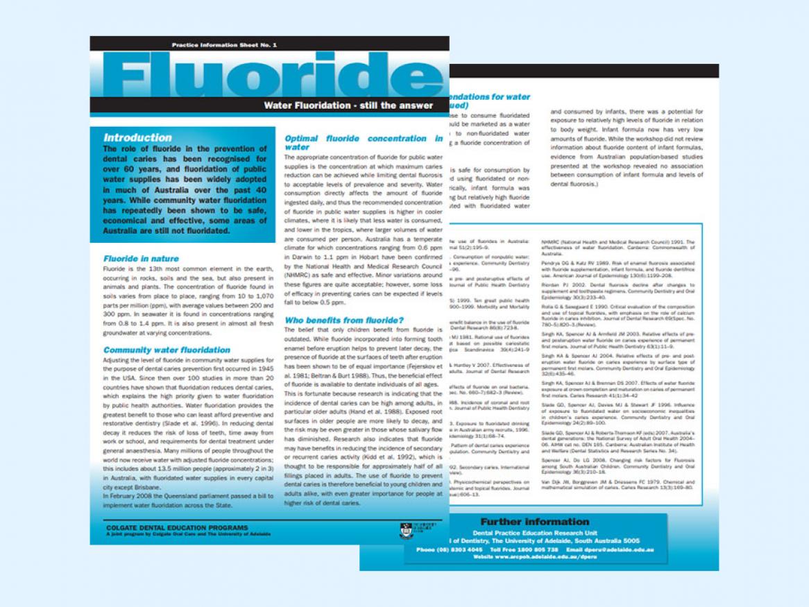 View the practice information sheet - water fluoridation: still the answer!