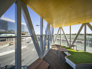 Indoor/outdoor space in the AHMS building overlooking SAHMRI