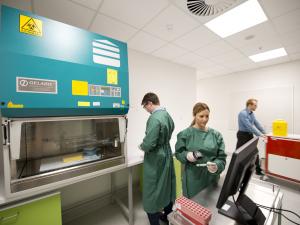 Three researchers in the laboratory