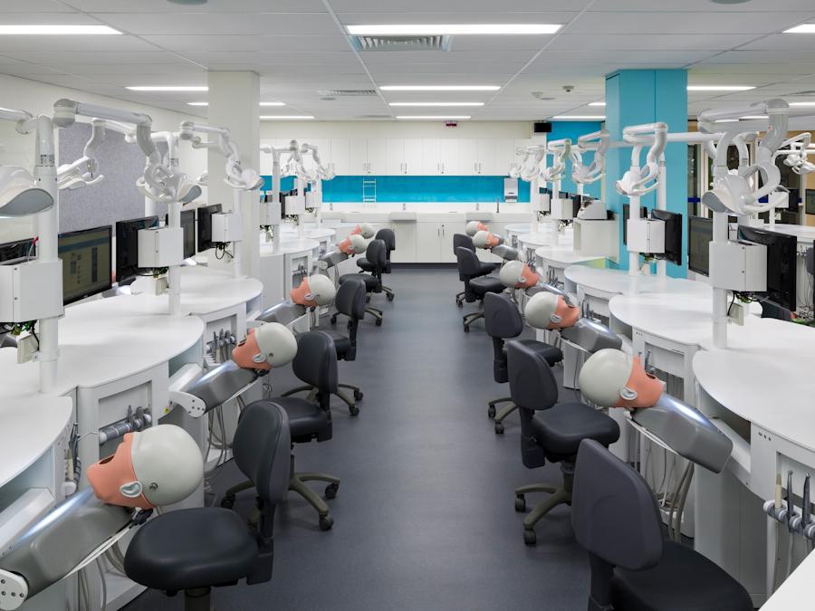 wide shot of Adelaide Dental Simulation Clinic, showing dental manikins and equipment