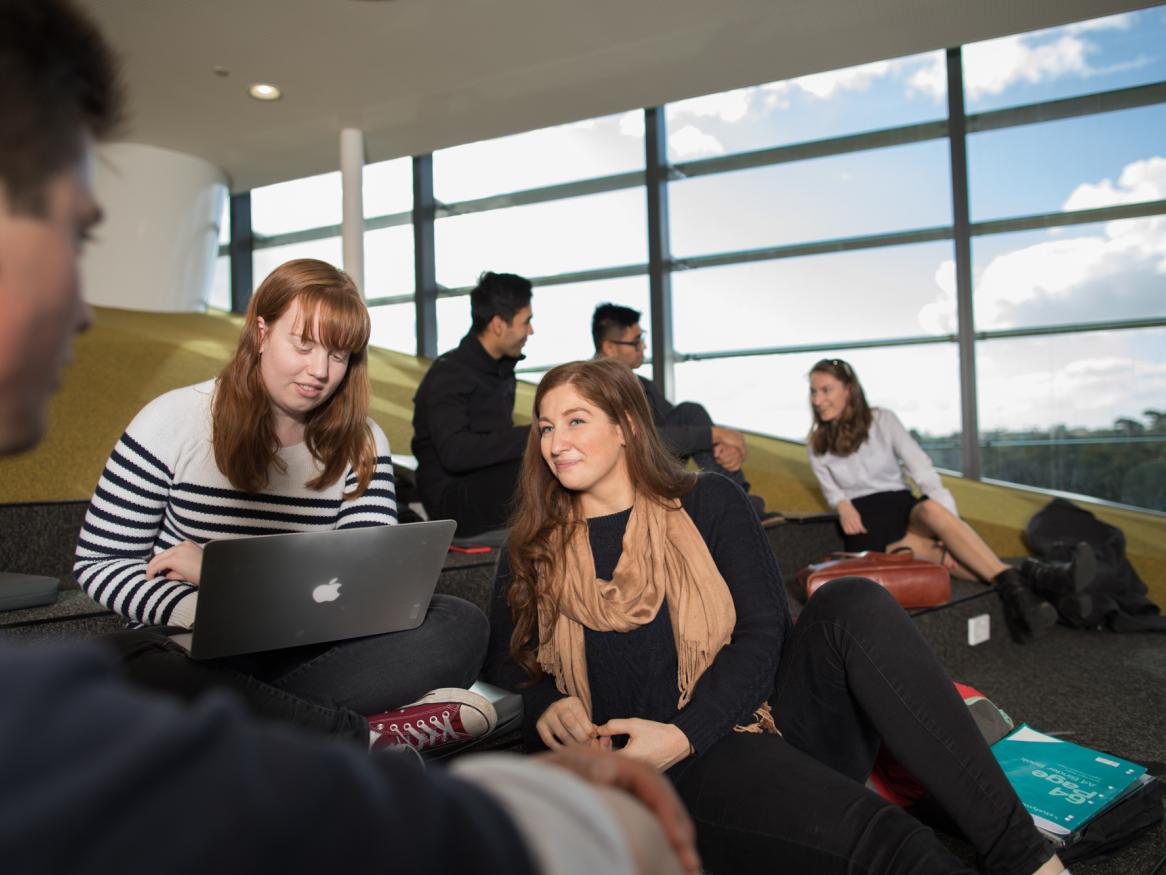 Students studying with laptop